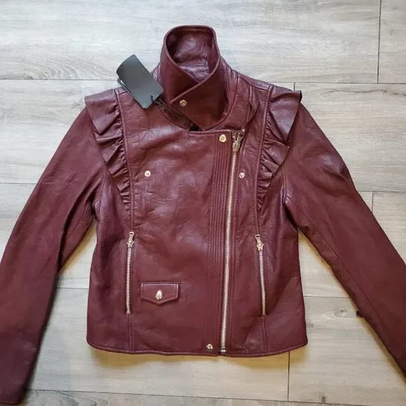 Paige Women's Annika lamb Leather dark red Moto Jacket Sz S NWT - Picture 4 of 16